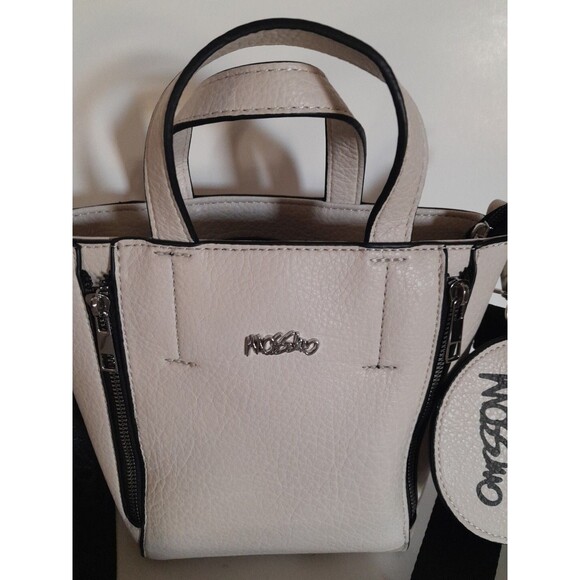 Mossimo white/Black leather Tote Purse With Coin Accessor/ Detachable Strap New - Picture 3 of 14